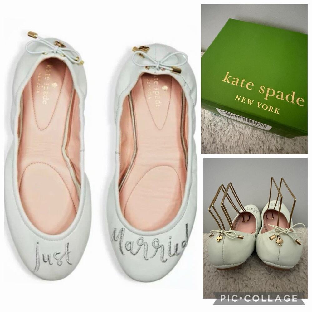 Kate Spade “Gwen” Palest Mint Bridal Ballet Flats Sz 10.5. "JUST MARRIED" NIB